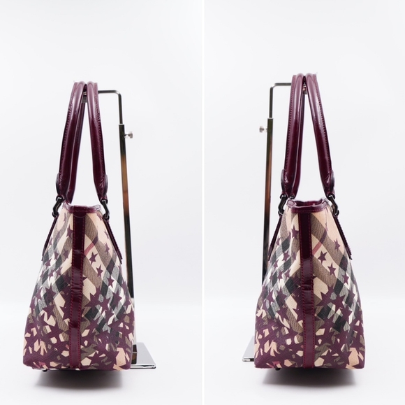 AI07❤️ BURBERRY Patent Supernova Check Stars Nickie Tote - Picture 4 of 14